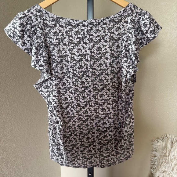 Nation LTD Eve Ruffle Tee Floral Square‎ Neck Flutter Sleeve Pima Cotton Size M - Picture 5 of 11